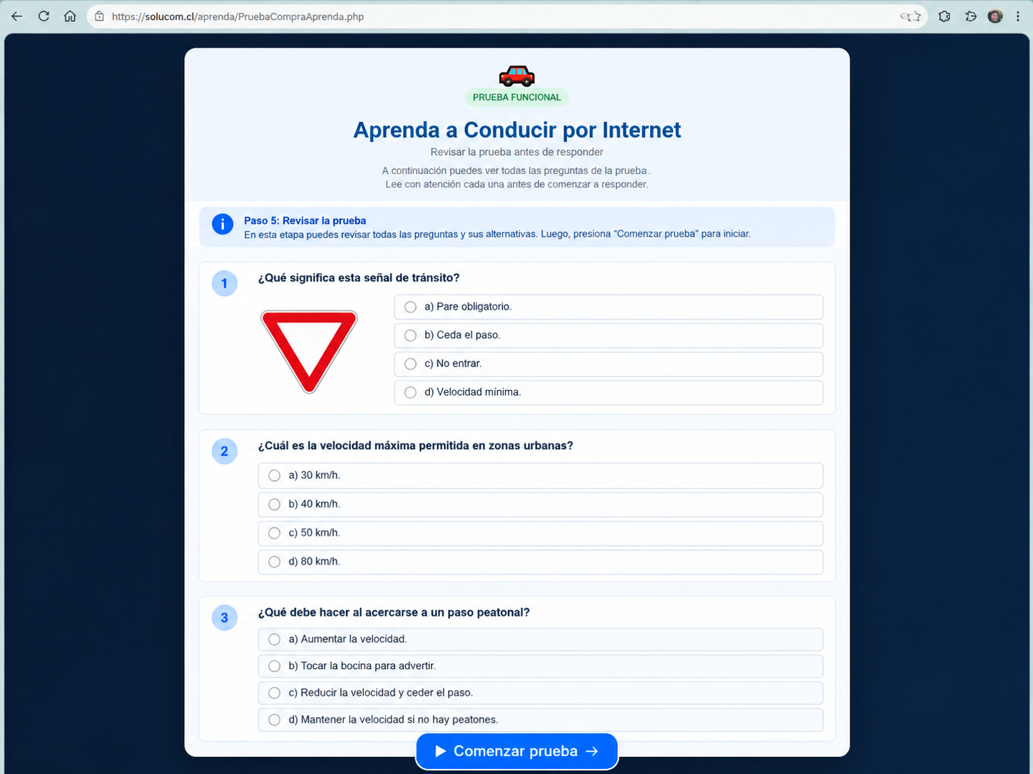 Analizar la prueba