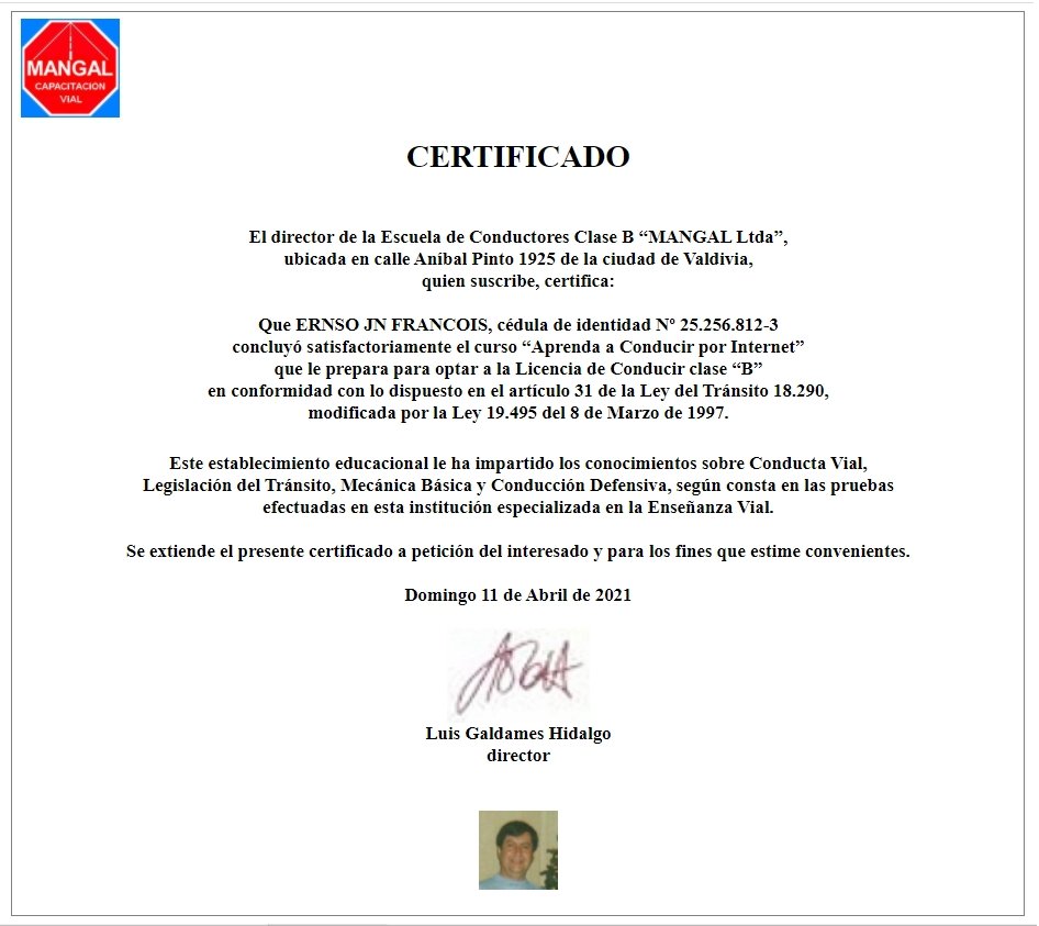 Certificado Aprenda a Conducir